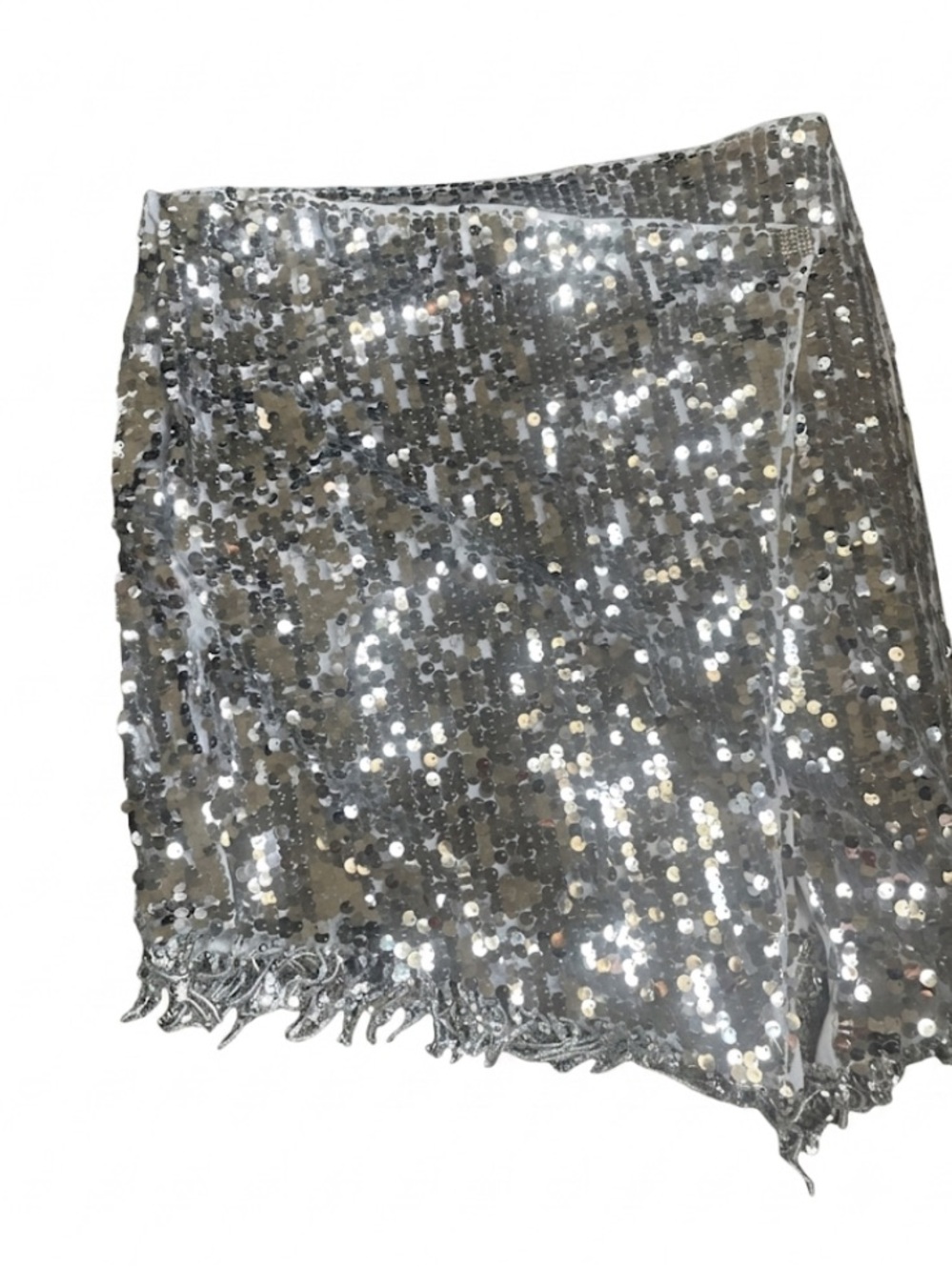 Stunning Silver Sequin Fringe Mini/Midi Skirt Plus SZ 4X